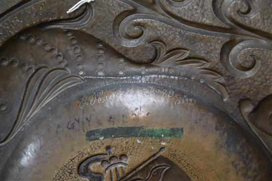 John Pearson. A Newlyn Arts & Crafts copper charger, 20.25in.
